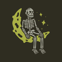 Skeleton moon color green background