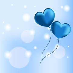 Fototapeta na wymiar Abstract background with flying heart shaped balloons on blue bokeh lights, Vector Illustration