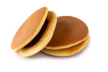 Dorayaki is japanese pancakes isolated on white background.