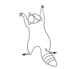 Cute raccoon, cartoon character raccoon, pet, black-and-white drawing, for coloring, vector outline drawing