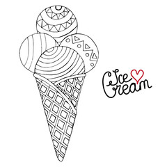 Vector Ice cream for coloring book for adult and kids
