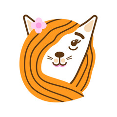 Cheerful face of a red cat on a white background