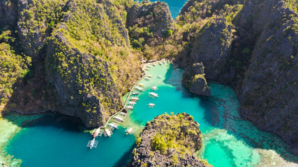 Sea lakes between the rocks. Turquoise lagoon on the Busuanga Islands aerial view.Philippines, Palawan