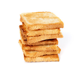 Slices of toasted bread, isolated on white background. File contains a path to isolation.