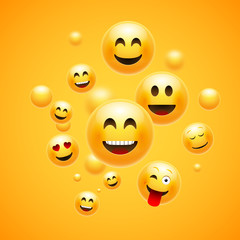 Emoji 3d emoticon background. Cartoon face group smiley happy friendship emoji funny design concept