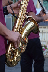 Young musician playing the tuba 