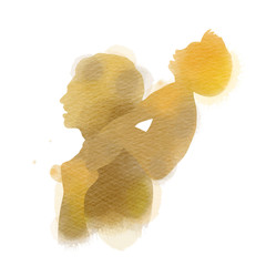 Father with his children. Happy fathers day card.Father carrying his son on his shoulders. Watercolor style. Vector illustration.