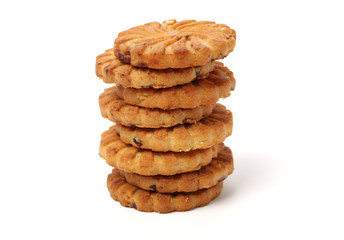 Biscuits with whole-wheat flour. Crunchy, grains  on white background