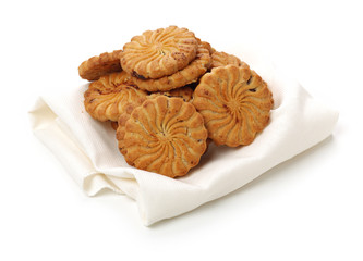 Biscuits with whole-wheat flour. Crunchy, grains  on white background