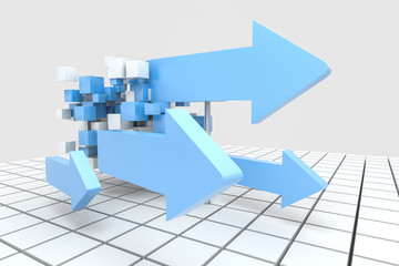 3d rendering, 3d model of arrow, the concept of development and direction
