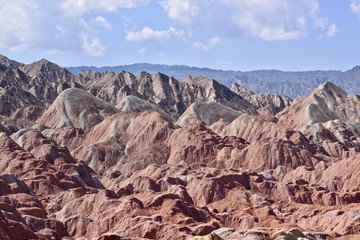 Colorful hills known as Rainbow mountains of China in Zhangye Danxia Landform Geological Park, Gansu province, China