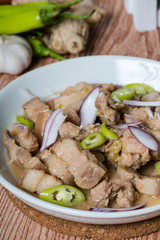 spicy pork belly in coconut shrimp paste also known as Bicol Express