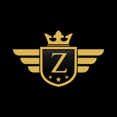 Z initial wing with shield and crown, Luxury logo design vector