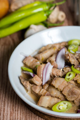 spicy pork belly in coconut shrimp paste also known as Bicol Express
