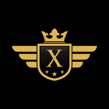 x initial wing with shield and crown, Luxury logo design vector