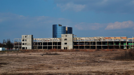 unfinished building, shopping center