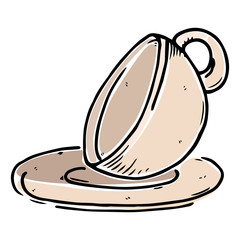 Cup and saucer for tea icon. Vector of a cup with a saucer. Hand drawn empty cup