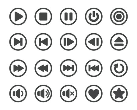 media player button icon set