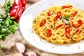 Spaghetti aglio e olio - pasta with chili and garlic