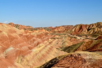 Colorful hills known as Rainbow mountains of China in Zhangye Danxia Landform Geological Park, Gansu province, China