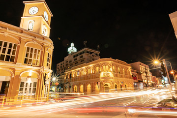 Fototapeta na wymiar Old building in night time phuket town Thailand