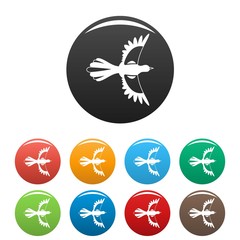 Air fly magpie icons set 9 color vector isolated on white for any design