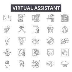 Naklejka na ściany i meble Virtual assistants line icons, signs, vector set, outline concept, linear illustration