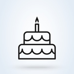 Birthday cake flat style line art. icon isolated on white background. illustration