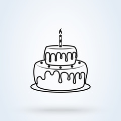 Birthday cake flat style line art. icon isolated on white background. illustration