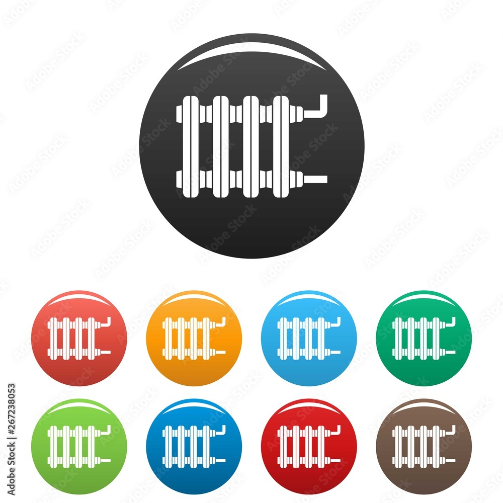 Poster old home radiator icons set 9 color vector isolated on white for any design