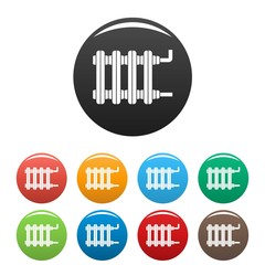 Old home radiator icons set 9 color vector isolated on white for any design