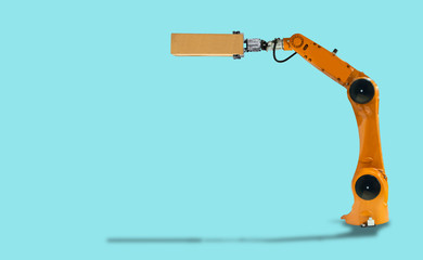 Robot arm hold the box industry Mechanical technology on a white background.