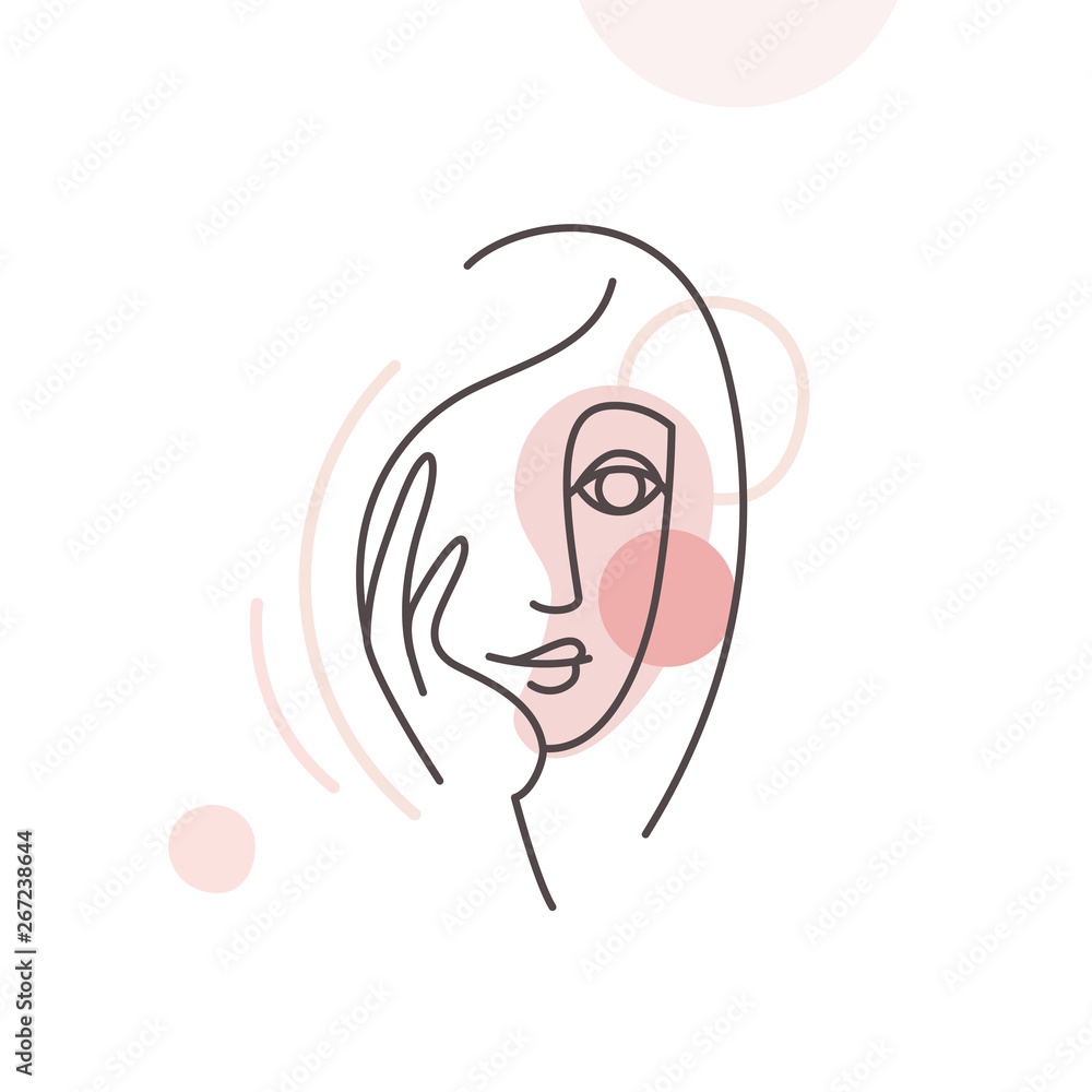 Poster vector illustration in minimal linear style - minimalistic female portrait