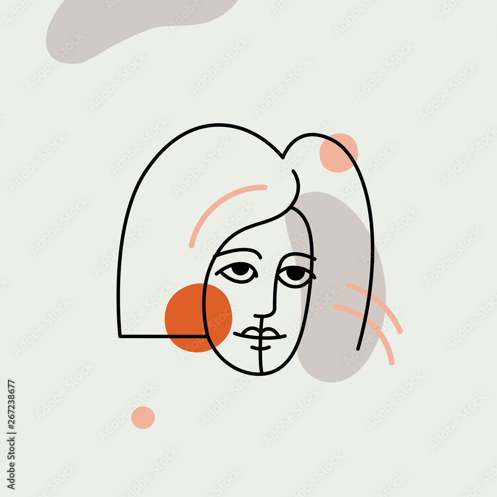 Poster vector illustration in minimal linear style - minimalistic female portrait