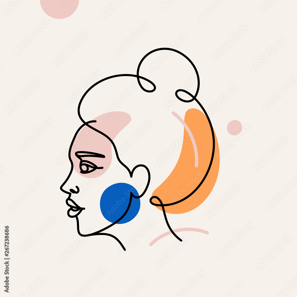 Poster vector illustration in minimal linear style - minimalistic female portrait