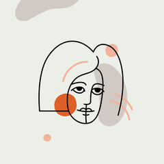 Vector illustration in minimal linear style - minimalistic female portrait