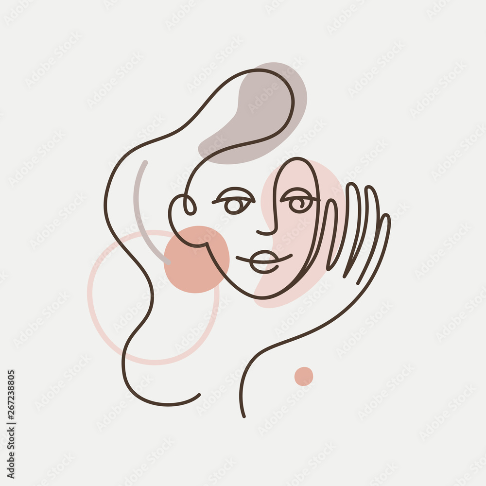 Poster vector illustration in minimal linear style - minimalistic female portrait