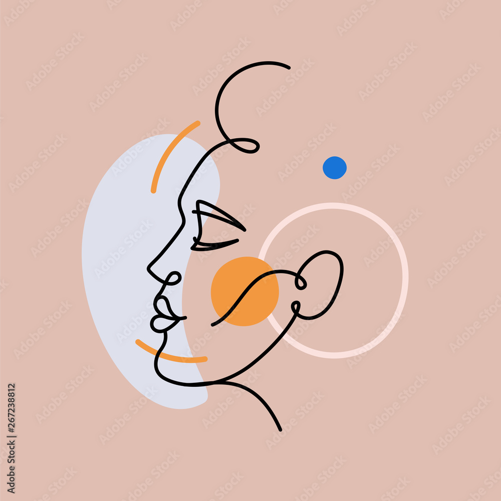 Poster vector illustration in minimal linear style - minimalistic female portrait -