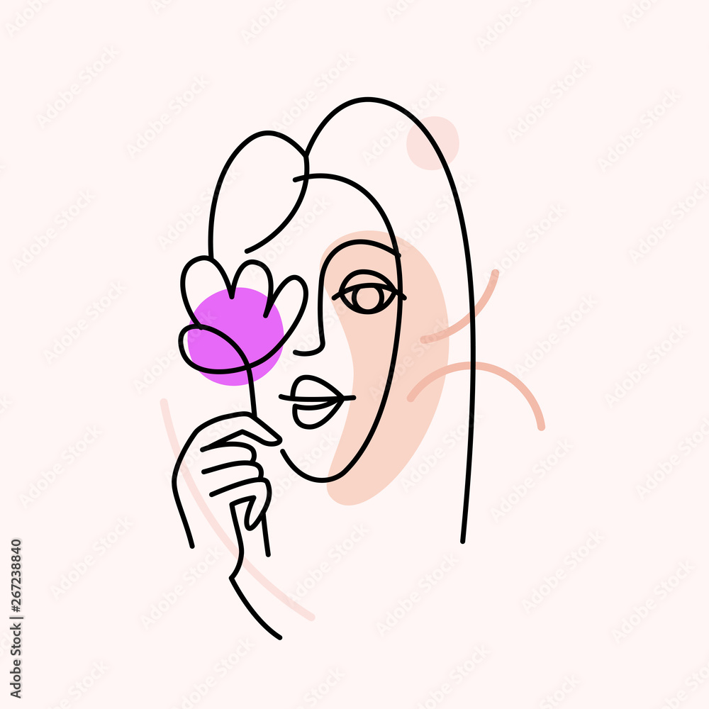 Poster vector illustration in minimal linear style - minimalistic female portrait -