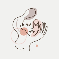 Vector illustration in minimal linear style - minimalistic female portrait