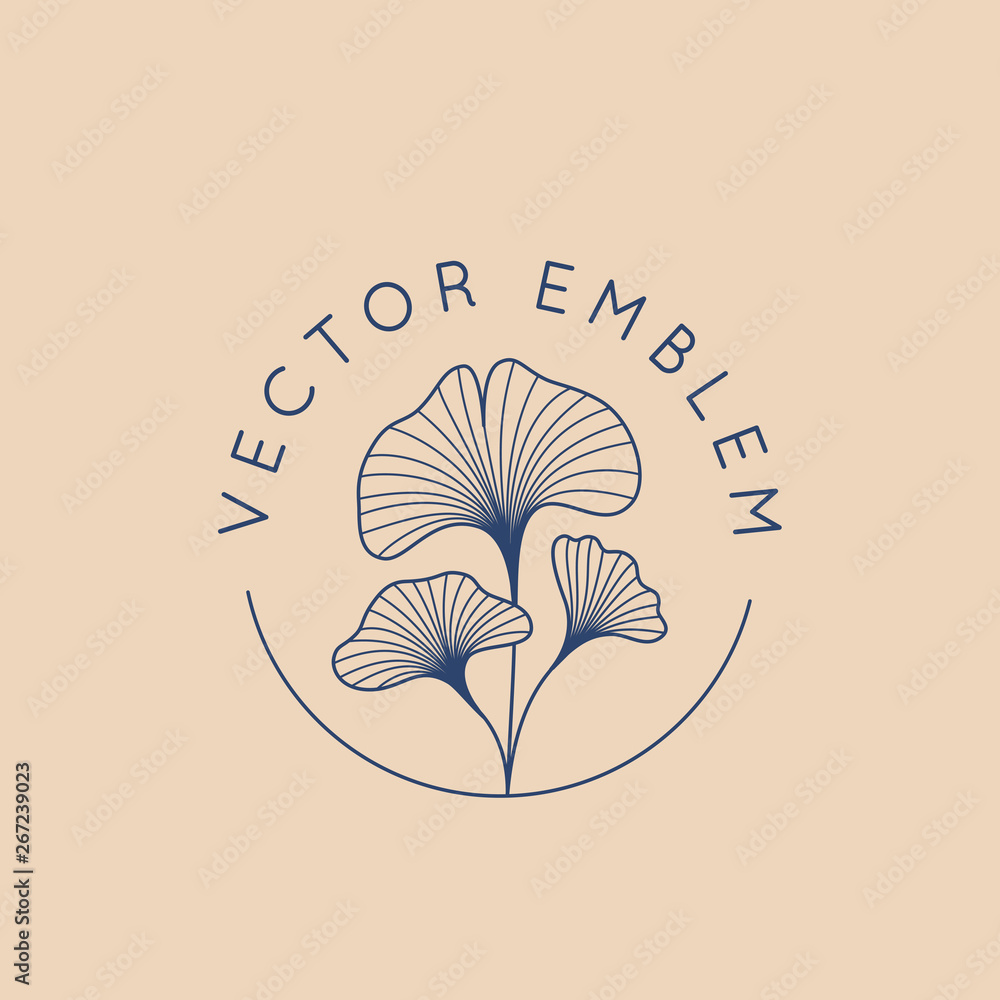 Poster Vector abstract logo design template in trendy linear minimal style - ginkgo biloba leaves
