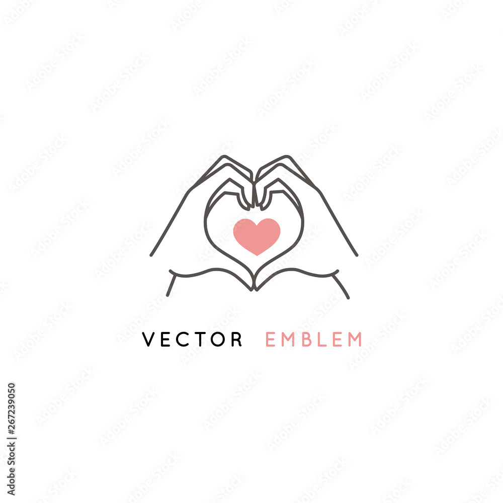 Poster Vector abstract logo design template in trendy linear minimal style - hands making heart shape