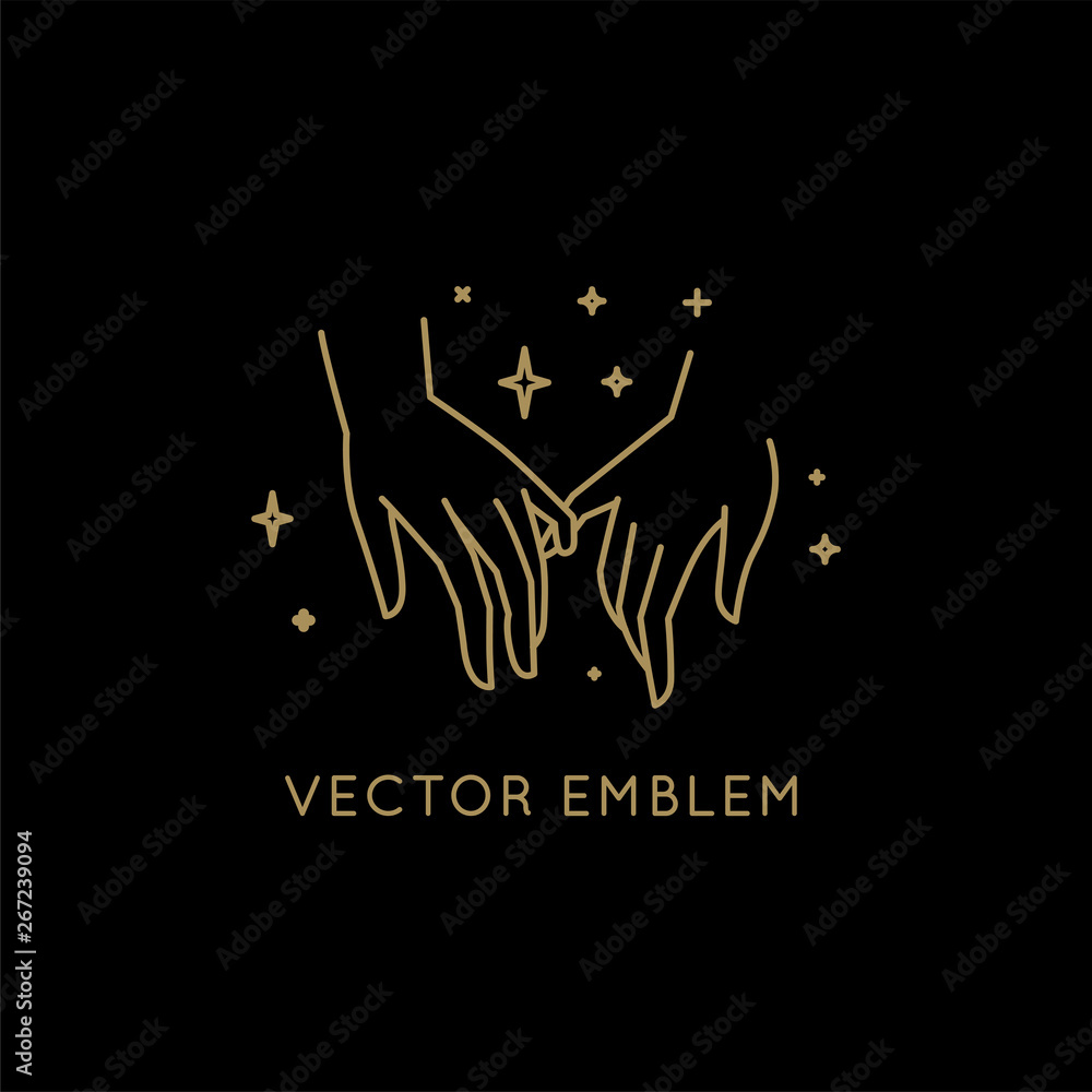 Poster Vector abstract logo design template in trendy linear minimal style - holding hands