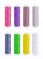Set of sewing thread coils, miscellaneous colours, isolated on white