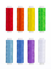 Set of sewing thread coils, miscellaneous colours, isolated on white
