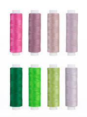 Set of sewing thread coils, miscellaneous colours, isolated on white