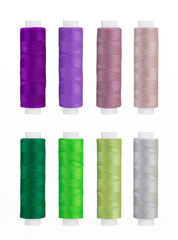 Set of sewing thread coils, miscellaneous colours, isolated on white