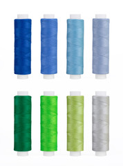 Set of sewing thread coils, miscellaneous colours, isolated on white