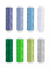 Set of sewing thread coils, miscellaneous colours, isolated on white