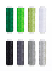 Set of sewing thread coils, miscellaneous colours, isolated on white